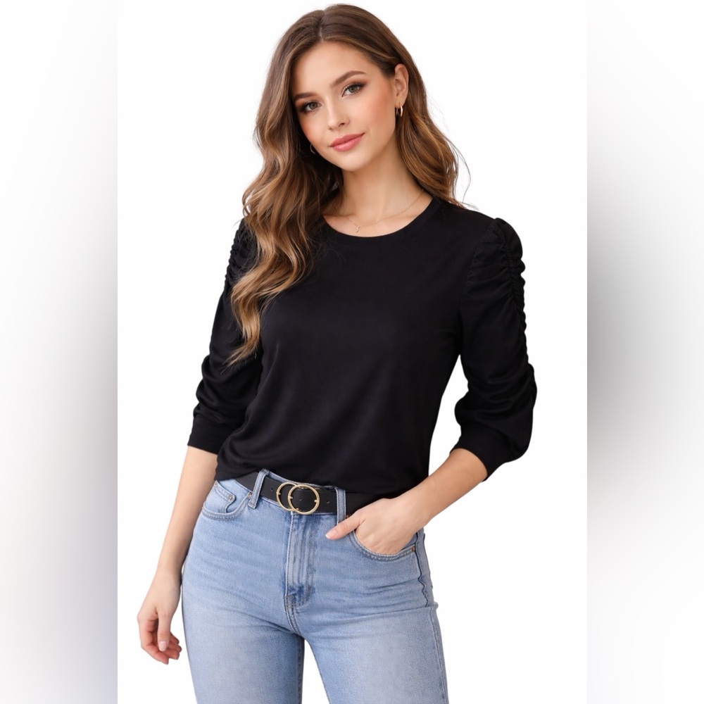 Nicole Miller Black Puff Sleeve Blouse